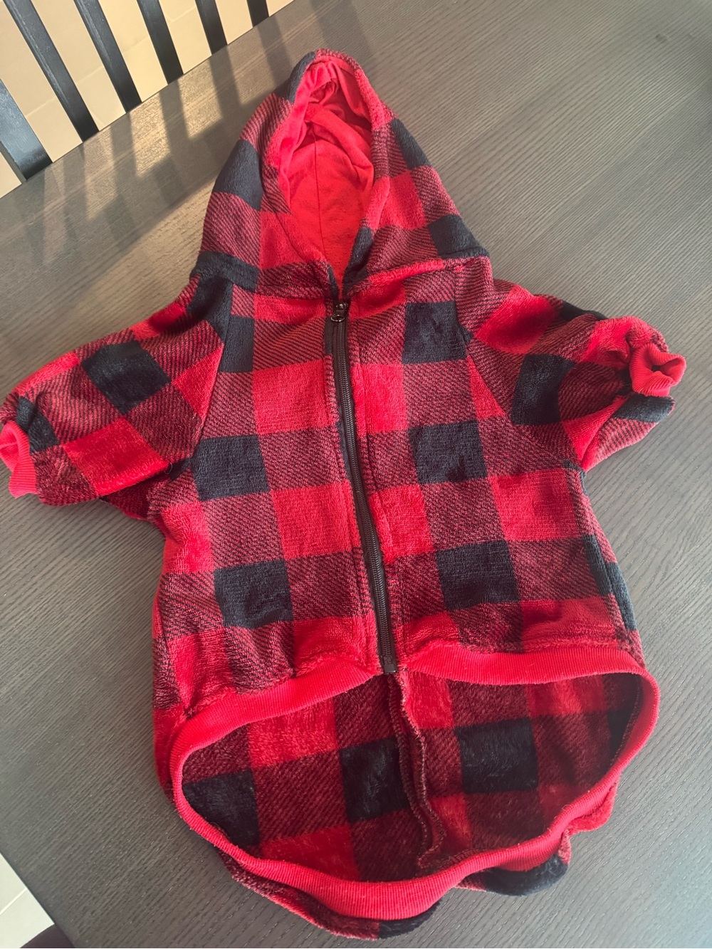 Red & Black Buffalo Plaid Hooded Pet Coat